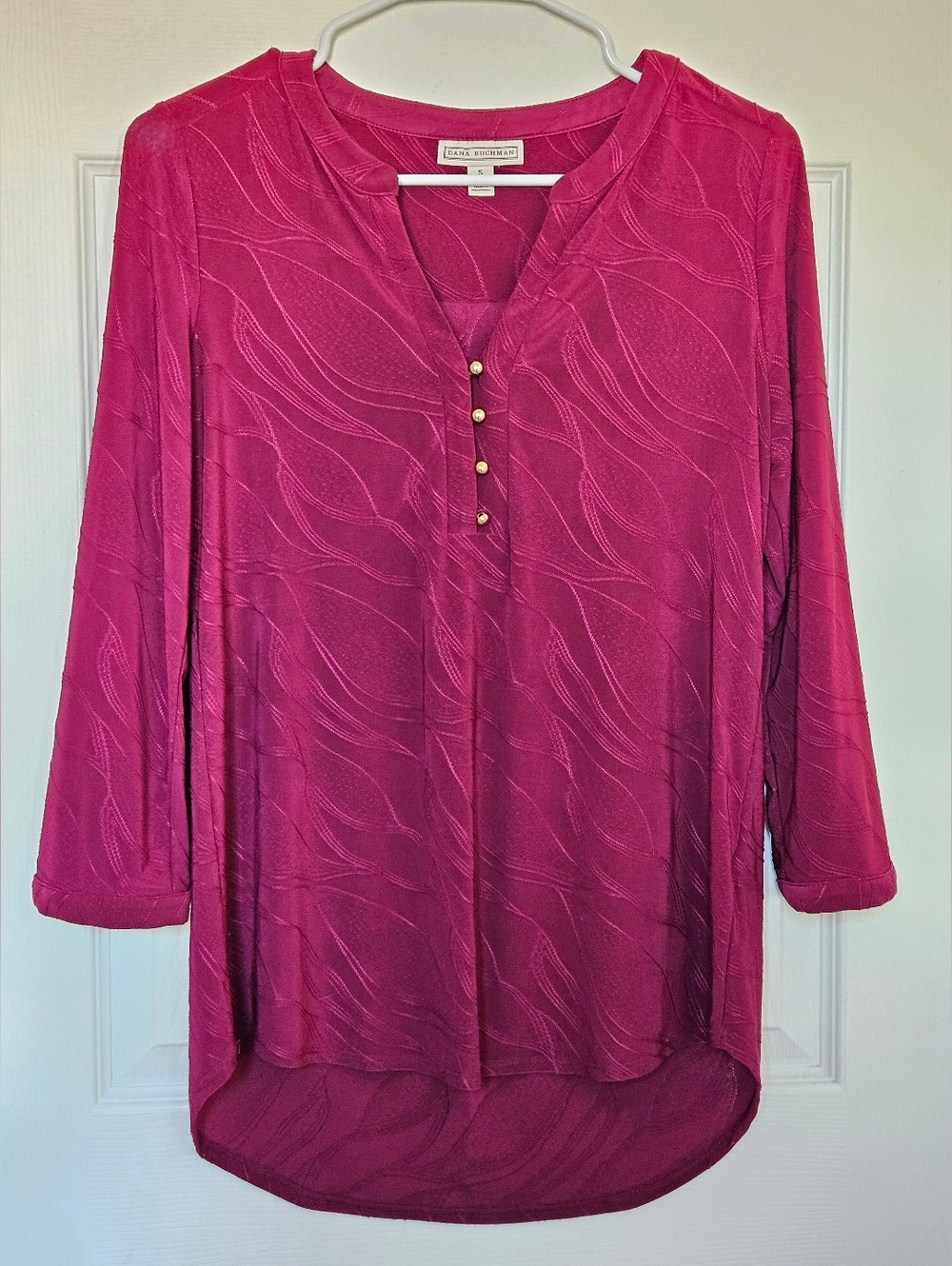 Dana Buchman Magenta Long Sleeve Henley Tunic